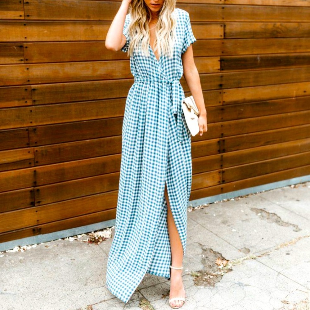 VICI Blue and White Gingham Maxi Dress